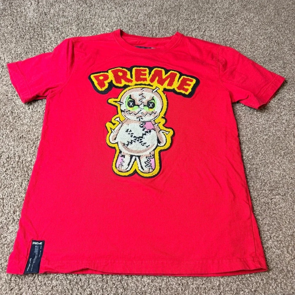 Preme Mens Red Voodoo Doll Chenille Patch Graphic T-Shirt Size Medium Streetwear